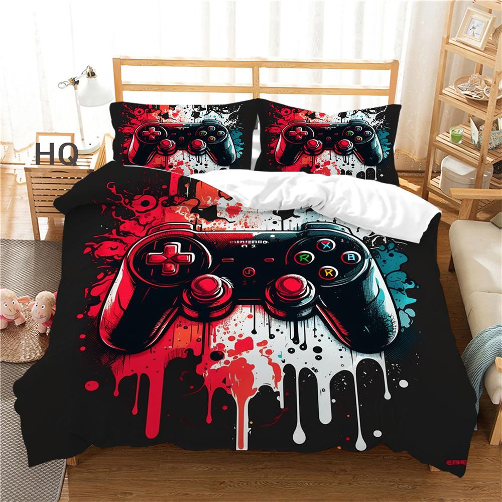 Zestaw pościeli z nadrukiem na konsolę do gier okładka podwójny rozmiar moda kreskówka fajne narzuty dla dzieci z mikrofibry dla nastolatków