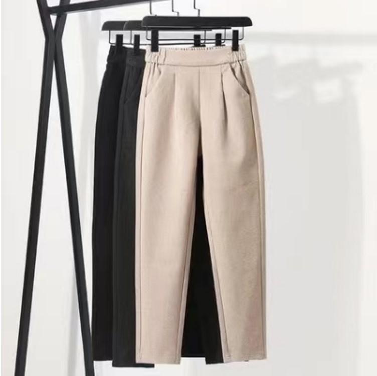 Women's Autumn and Winter High-Waisted Stretchless Western Pants Pure Color Loose Casual Small Leg Pants