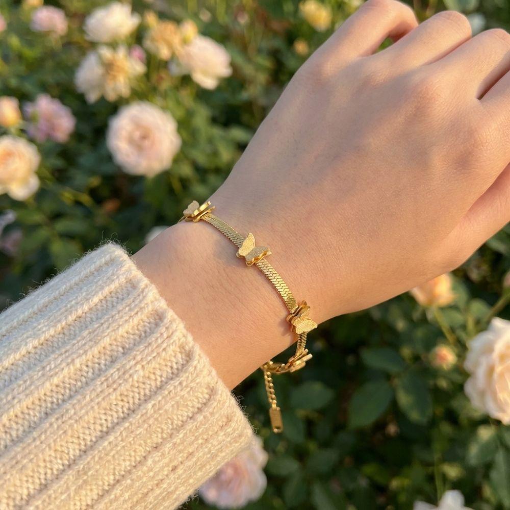 Butterfly Charm Snake Chain Bracelet Stainless Steel Animal Charm Bracelet  Daily Wear