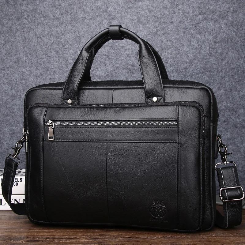 Cowhide men's briefcase 16 inch portable one shoulder computer bag breathable and waterproof