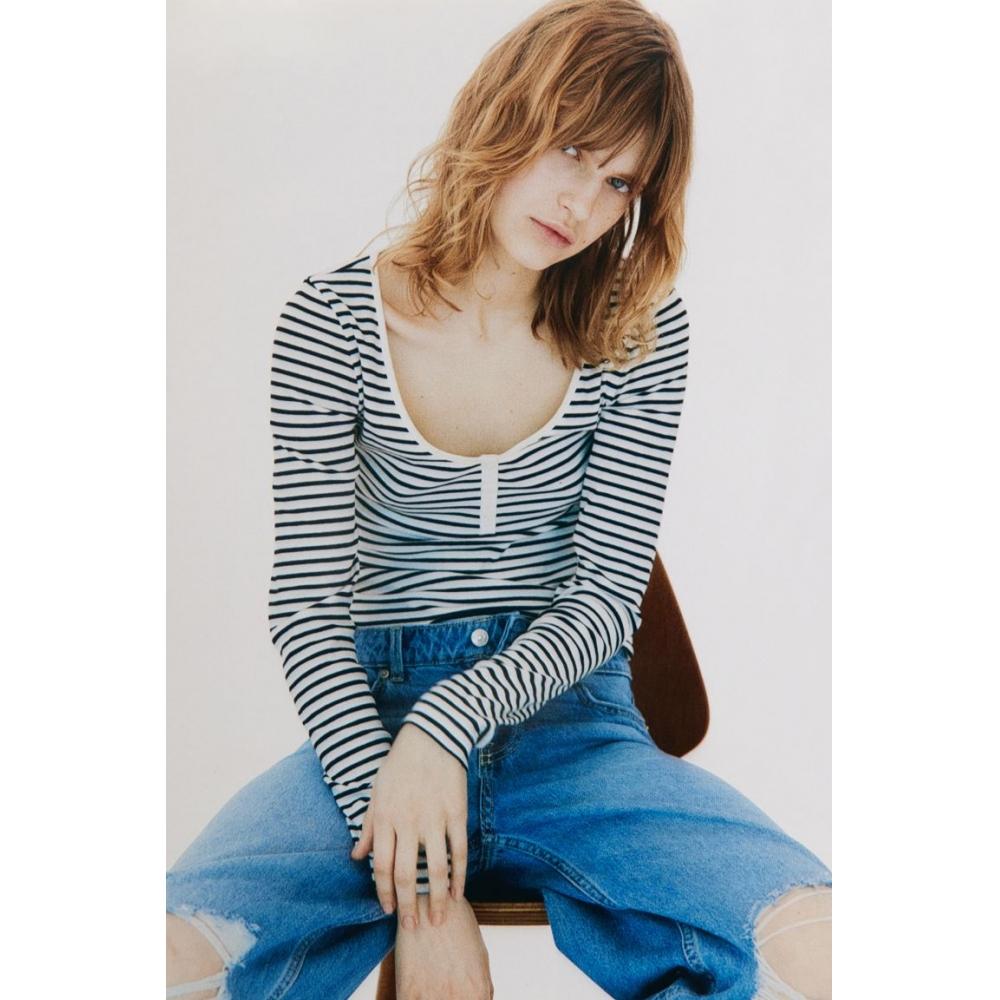 

Топ HM Henley белая черная полоска