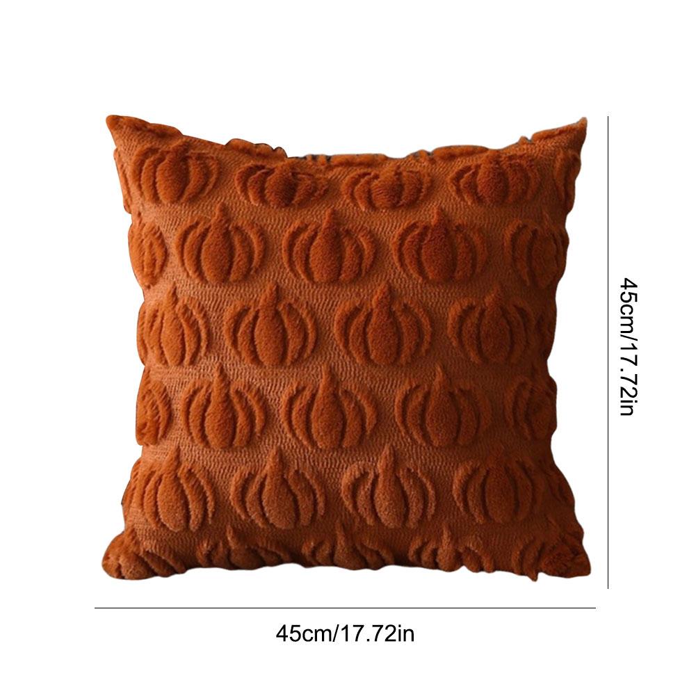 Ghost Pumpkin Soft Faux Fur Pillow Covers 18x18 Inch Soft Halloween Decor for Sofa Couch Bed Living Room, White Bright Orange