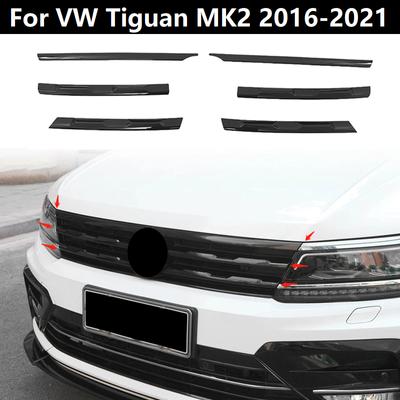 6ks Auto Predný nárazník Sieťka Stredová mriežka Gril Lišty Obloženie krytu Štýl auta Pre VW Tiguan MK2 2016-2024 ABS