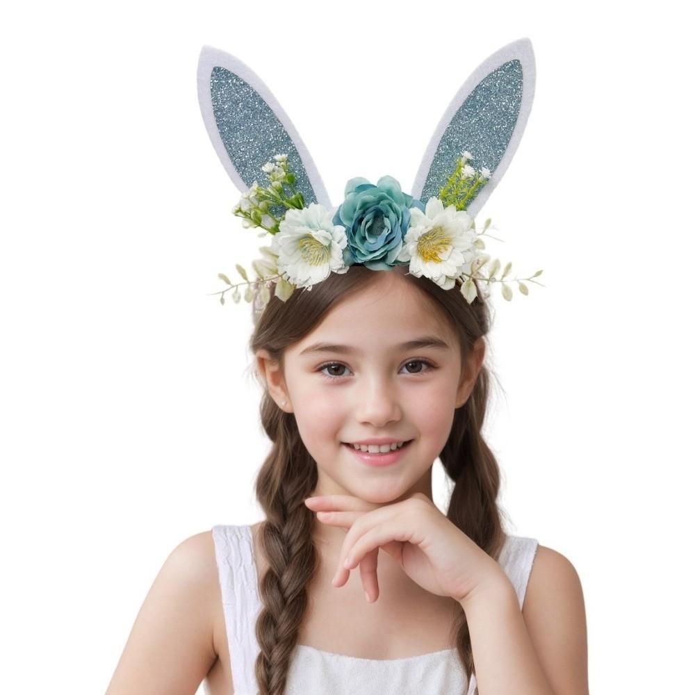 Floral Rabbit Ears Headbands Colorful Cosplay Headbands Funny Happy Easter Headdress Children