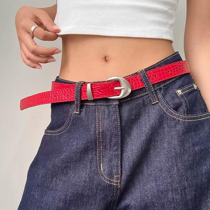 High-End Crocodile Pattern Red Thin Belt For Women 2025  Niche  Belt For Skirts And Jeans