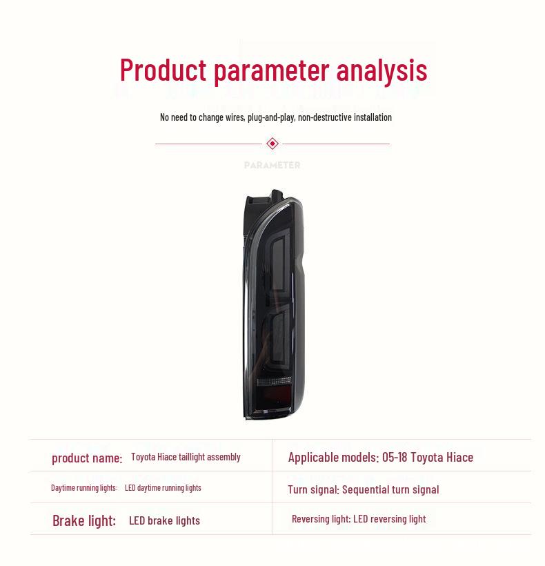 05-18 Toyota Hiace LED Taillight Assembly with Sequential Turn Signal & Daytime Running Light