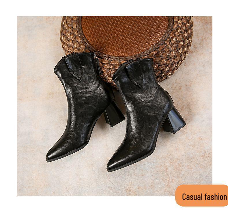 2025 Autumn/Winter Retro Pointed Toe Ankle Boots - Fashionable Martin Boots for a Cool, Versatile, Petite Slim Look