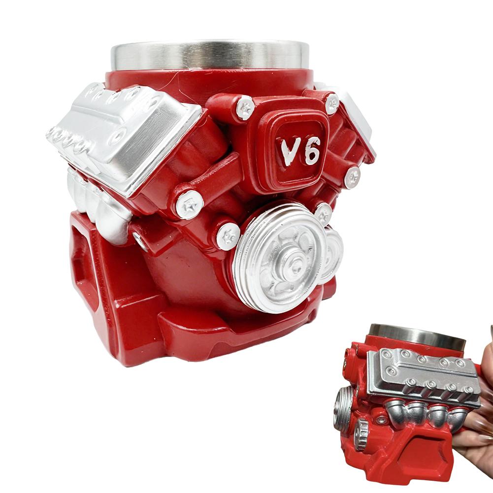 Retro Engine Coffee Mug,V8 Engines Stainless Steel Cup Personalized Double Wall Insulation Car Mug with Handle for Christmas