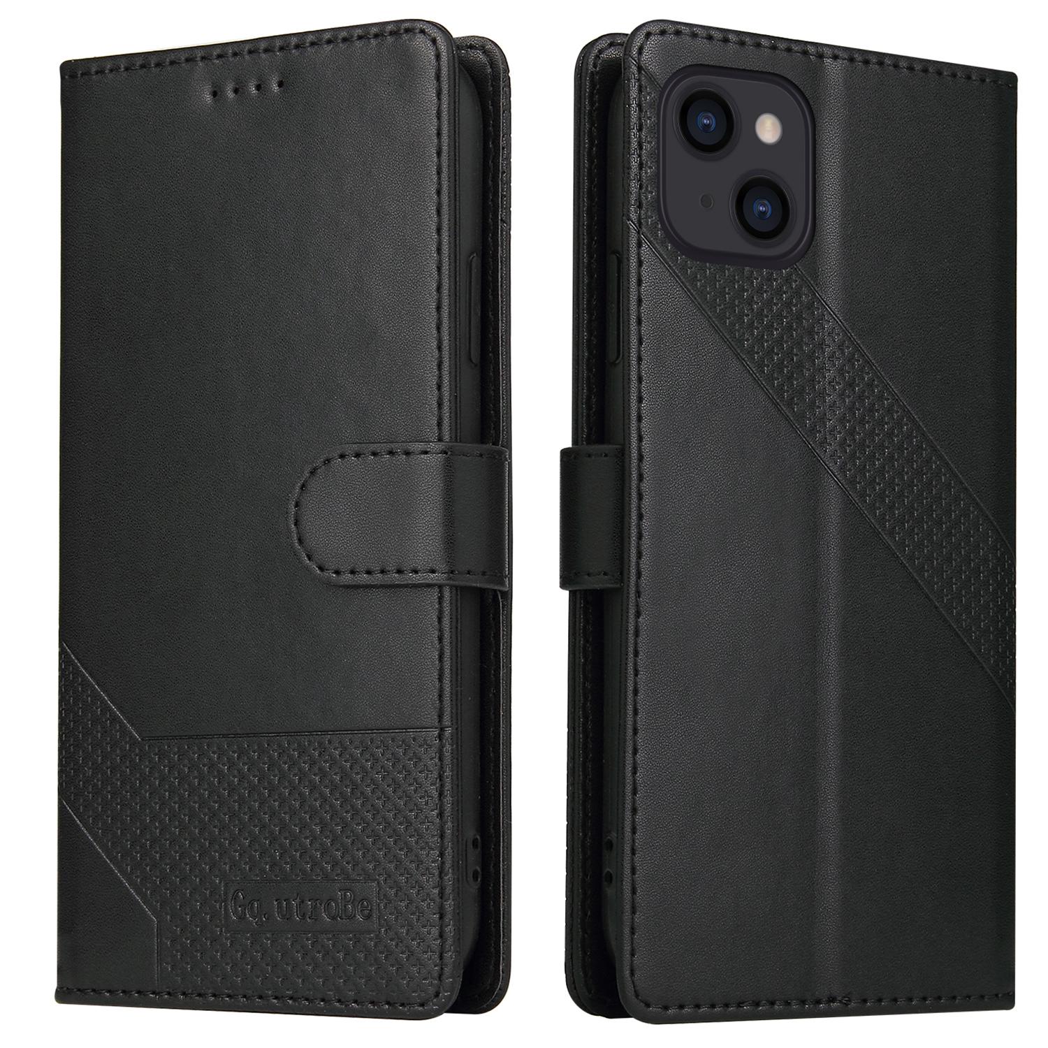 

GQ.UTROBE 009 Series for iPhone 15 Case Imprinted PU Leather Wallet Stand Phone Cover Black