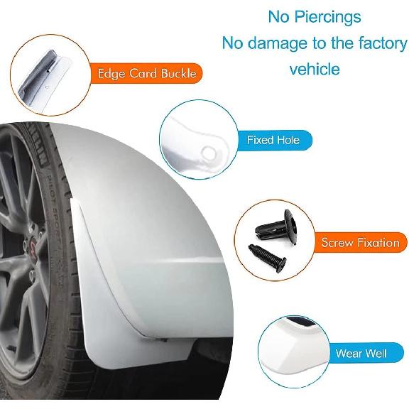 Mud Flaps For Tesla Model 3 2016- Splash Guards Front Rear Fender Protection Mudflaps No Need To Drill Holes (Set Of 4, White)