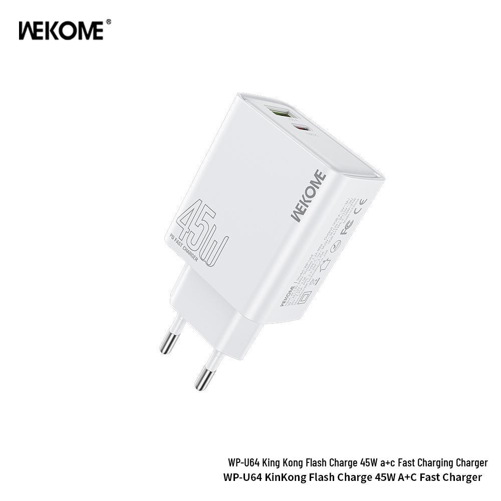 Wekome 45W Dual-Port Flash Charger - Fast, Low-Temp Charging for US/EU/UK Devices