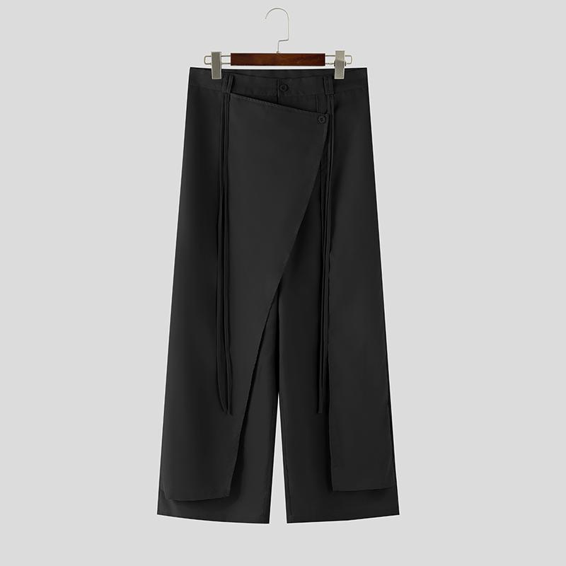 INCERUN Men Zip-up Waist Frpnt Layers Casual Long Palazzo Pants Trousers M