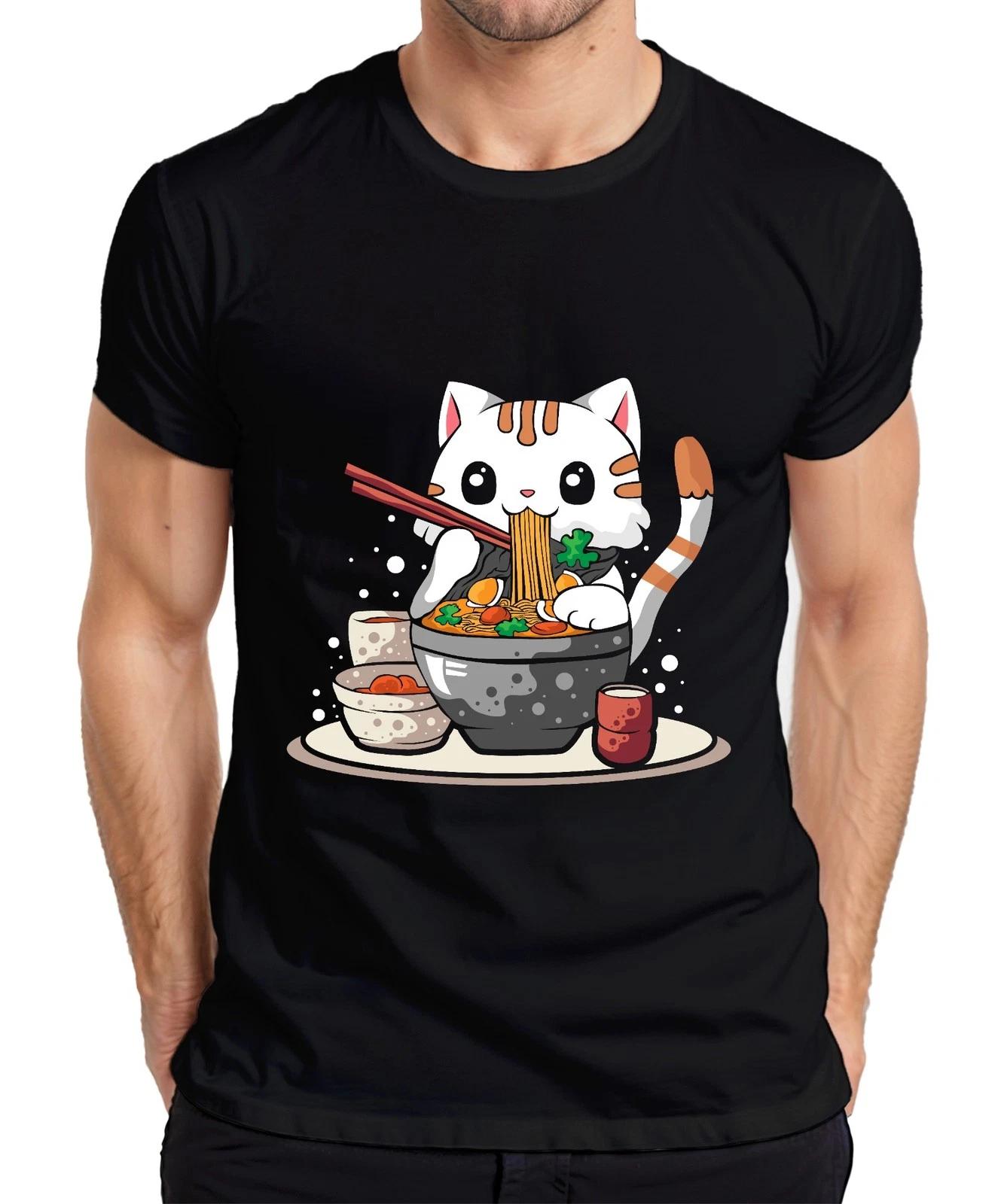 Kawaii Neko Katze Ramen Nudel Suppe Japan Anime Manga süß Cartoon Herren T-Shirt XXXXL