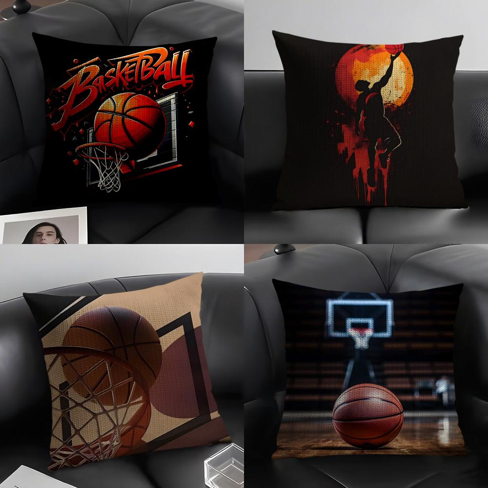 Basketball Sport Cushion Cover Natural Linen Organic Fabric Double-Sided Printing Sofa Home Decor Gift Pillow Case