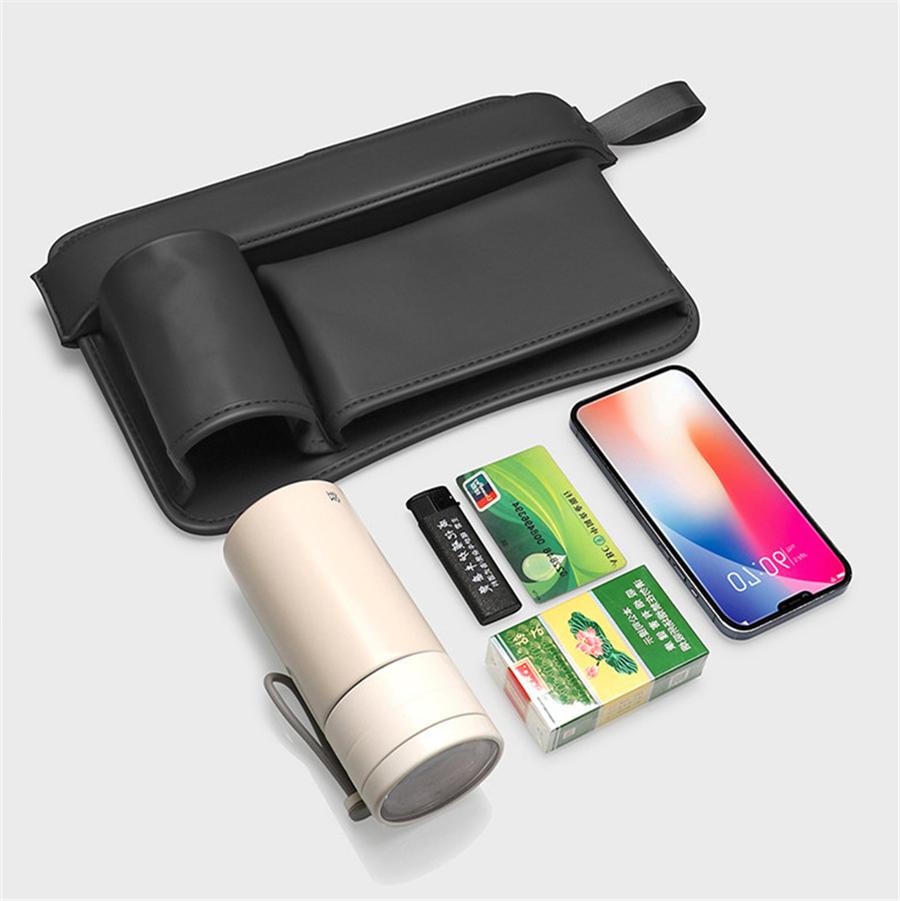 PU Leather Car Console Right Seat Gap Catcher Crevice Organizer Box Cup Holder