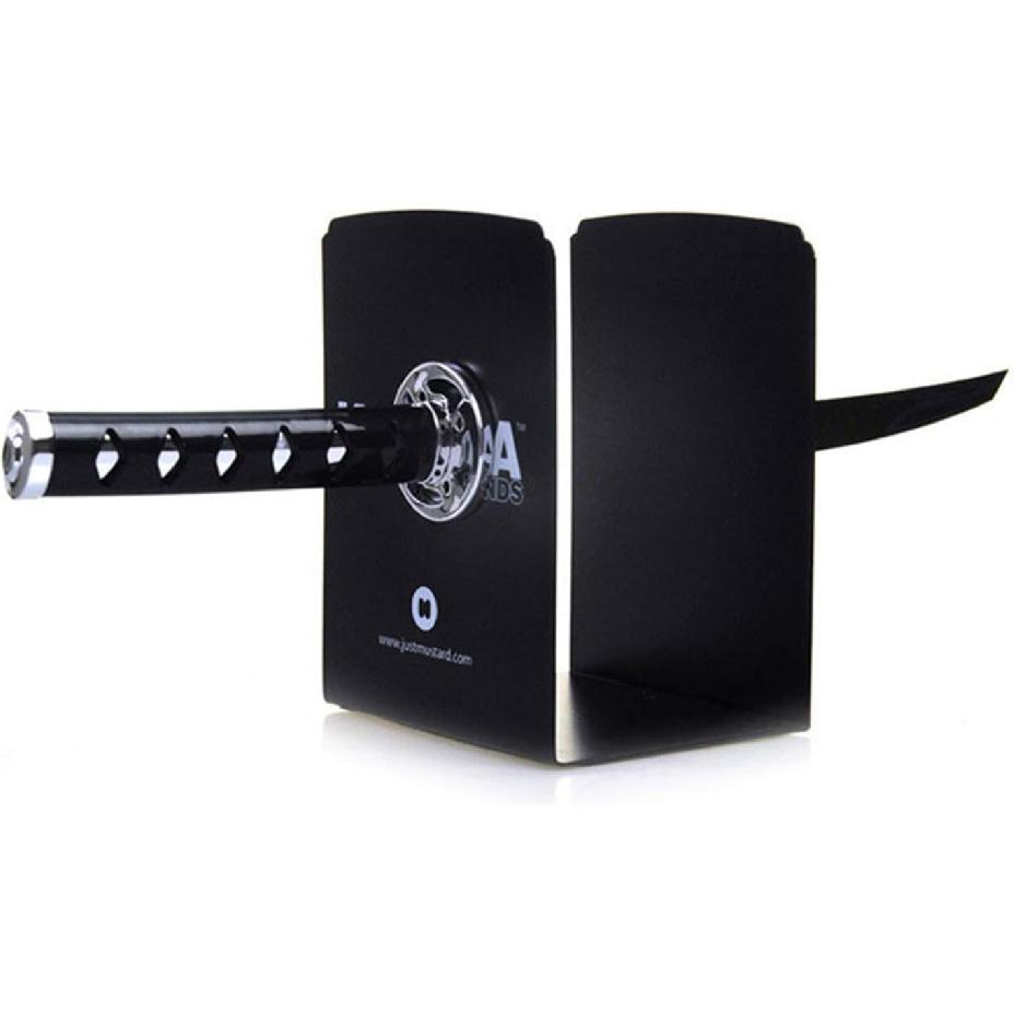 Book Ends Decorative, Modern Metal Funny Unique Black DVD Bookends for Shelves, Katana Book Stopper Holder for Office Home, Desk Gifts Book Stands
