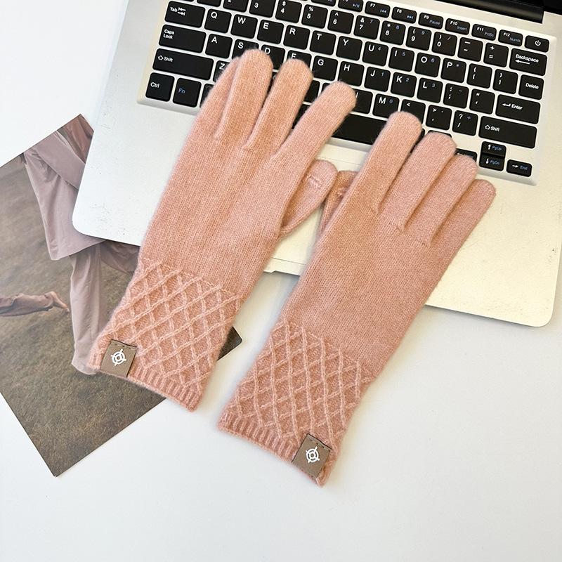 Knitted Cashmere Gloves for Autumn and Winter Women's Solid Color Labeling To Keep Warm and Cold proof Wrist Guards Divided Fingers and Leak Fingers