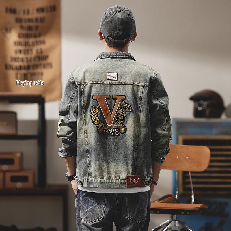 Xintang Men's Wear | Retro Denim Jacket - Trendy Loose Fit, Casual Hong Kong Style for Spring and Autumn