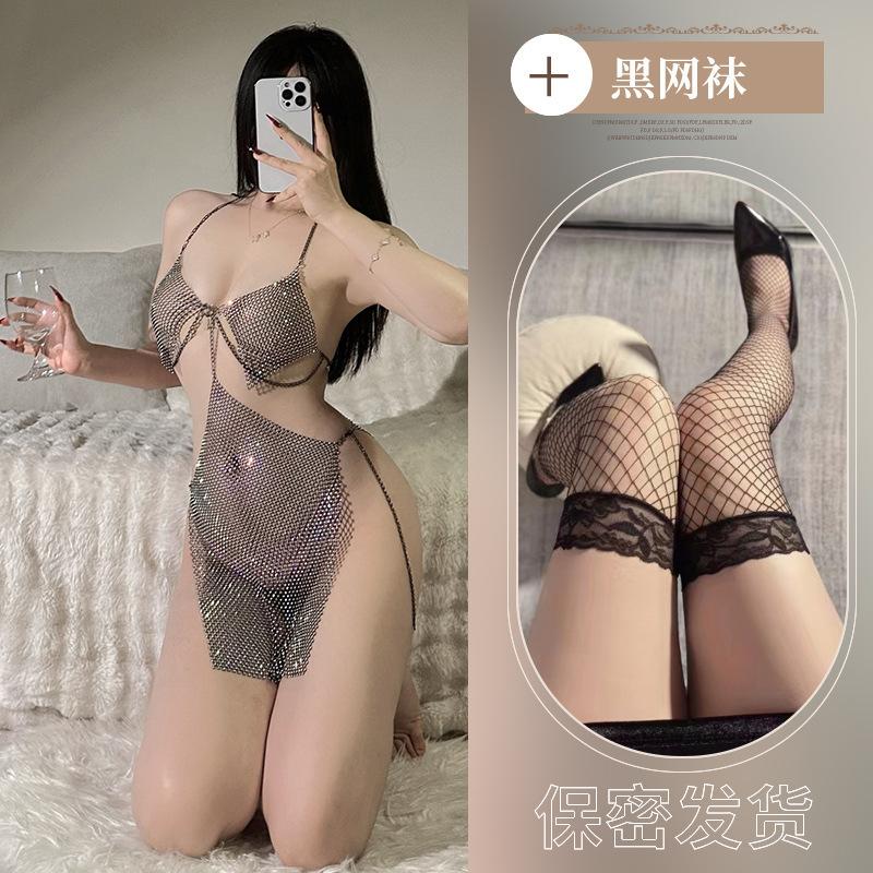 Sexy Lingerie Sexy Perspective Bright Diamond Suspender Dress Nightclub Passion Uniform Seduction