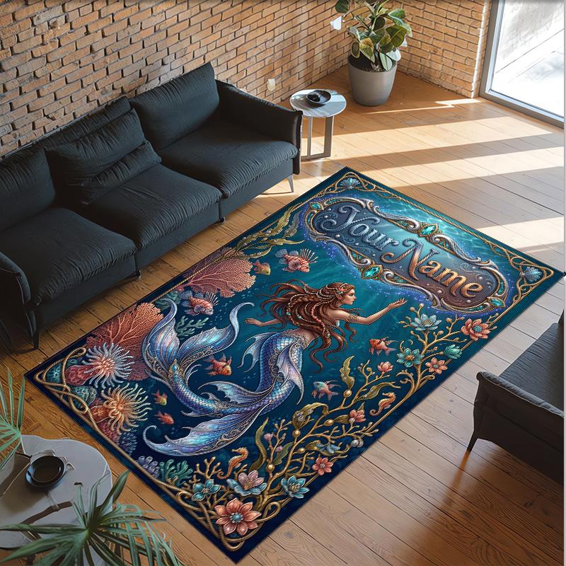 Fantasy Magic Theme Crystal Velvet Rug Personalized Custom Name Text Soft Floor Mat Home Decor