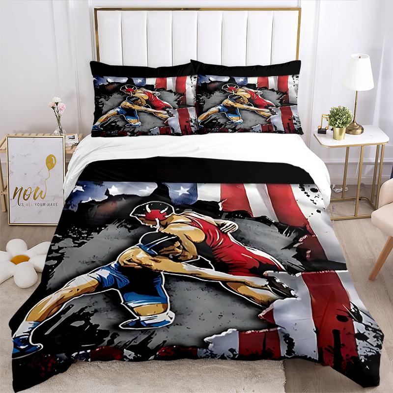 Set Copripiumino 3 Pezzi Scena di Combattimento di Wrestling Anime con Una Federa Copripiumino e Due Federe (Nessun nucleo) - Decorazioni per la Casa, Regalo di Festa, Tessuto in Poliestere, Anime