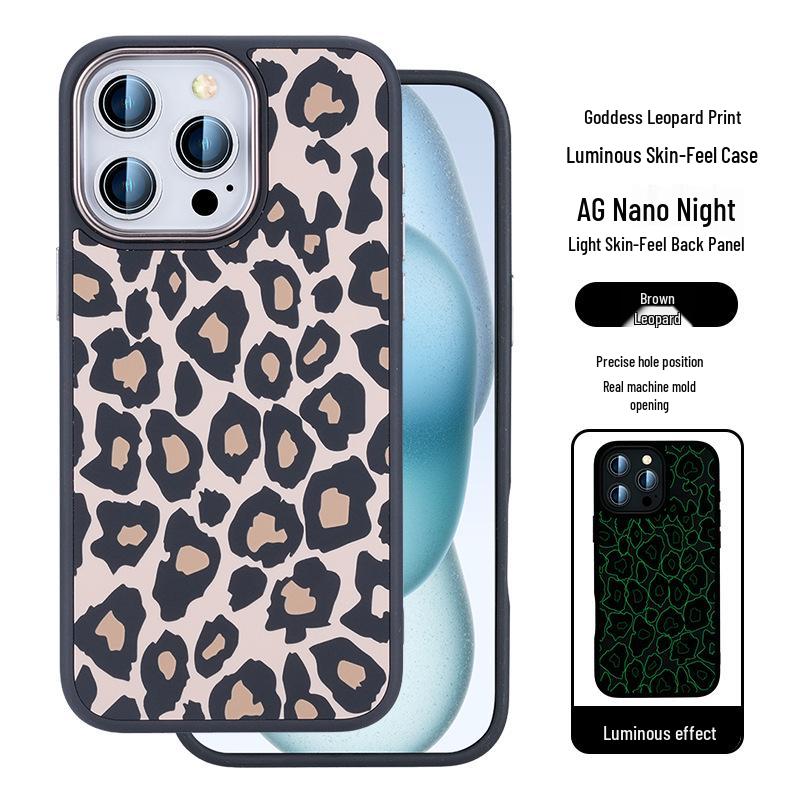 

Leopard Print Luminous Phone Case for iPhone 12-16 Pro Max with Metal Mirror Frame and Drop Protection iPhone 16 коричневый/леопардовый