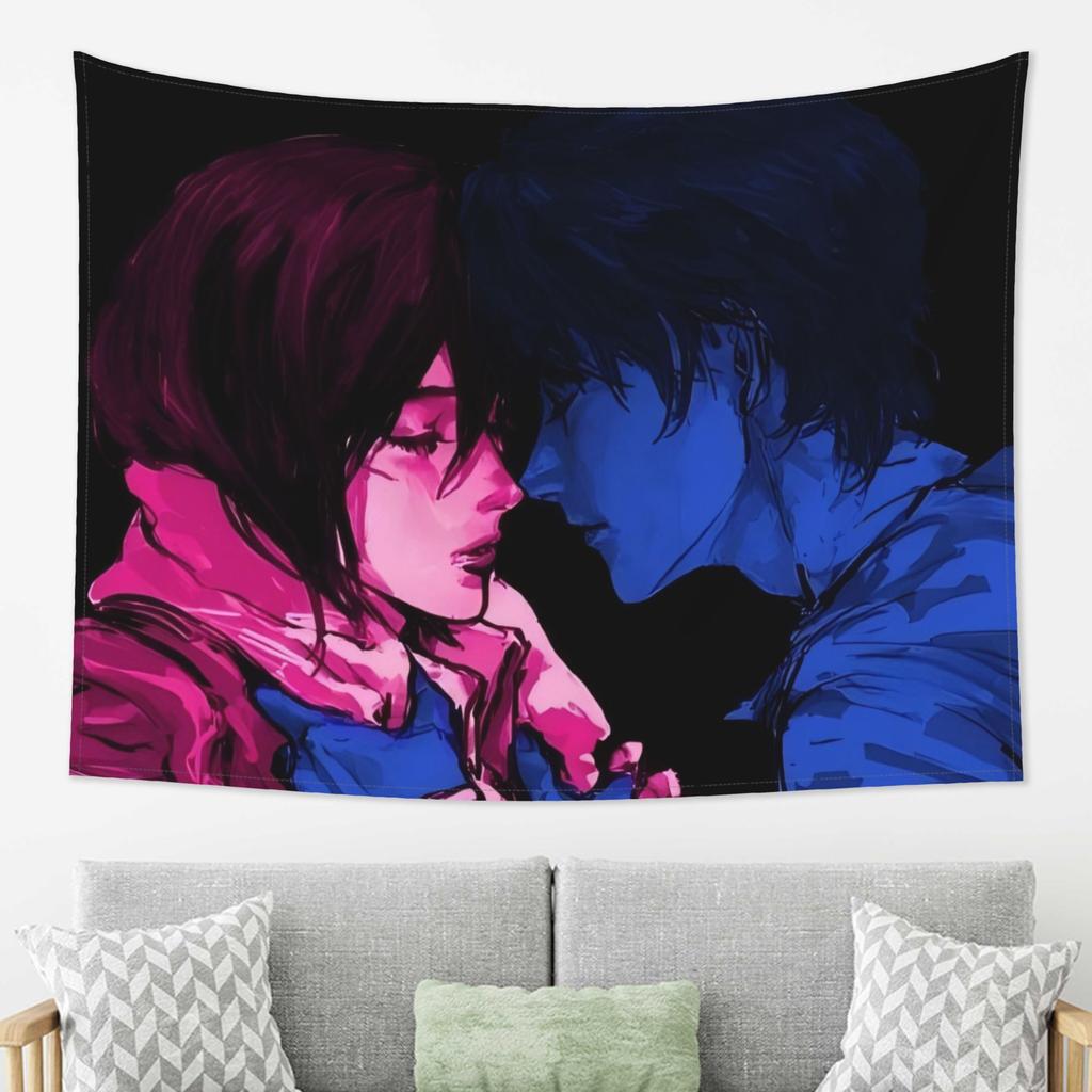 Romantic Anime Couple Tapestry  Celebrate Love with Vibrant Colors and Intimate Moments  Perfect for BedroomLiving Room Decor