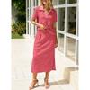 2026 Summer New Women's Fashion Casual Turn-down Collar T-shirt and Slit Skirt Set