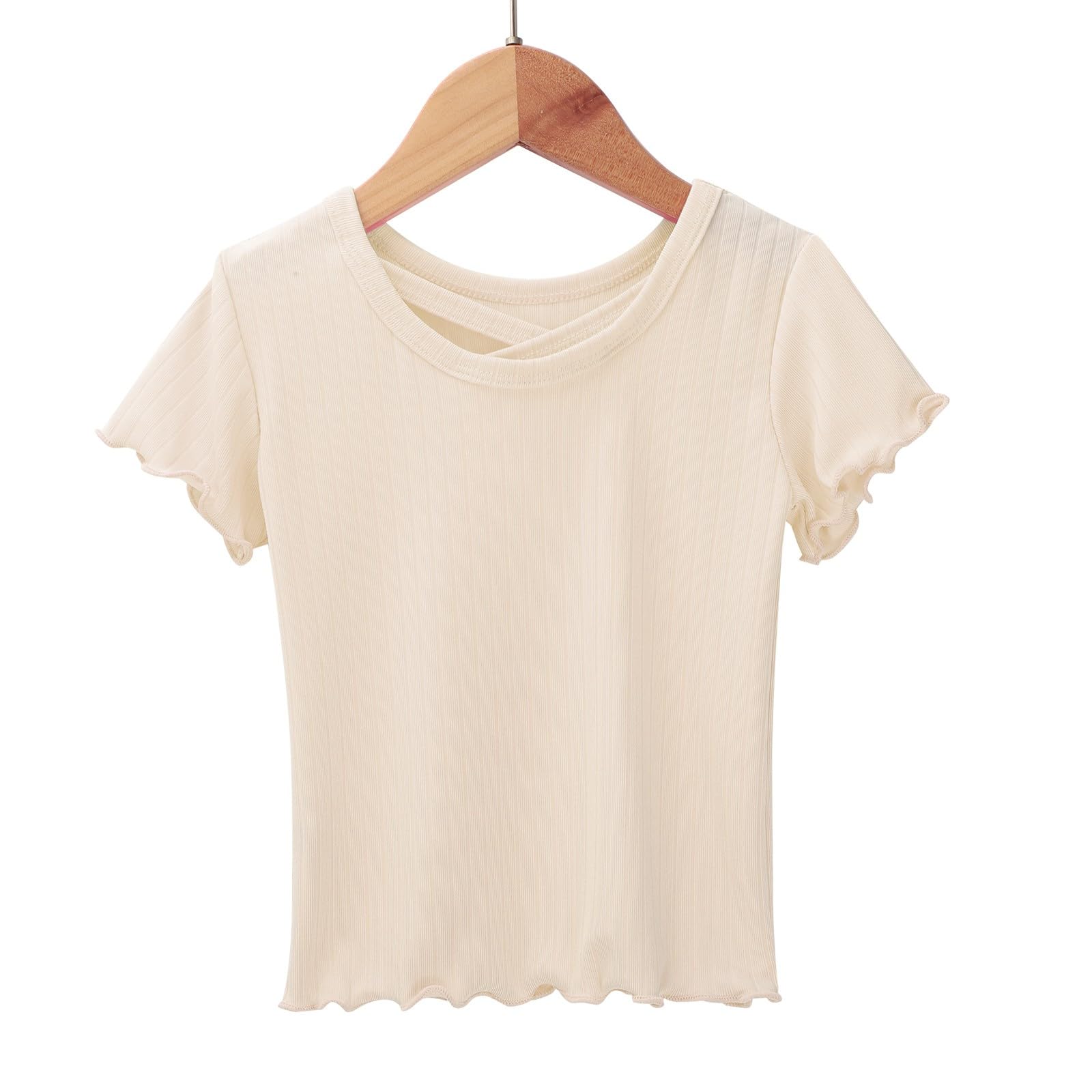 

Girls Cap Sleeve T Shirts Crewneck Tops 120 бежевый