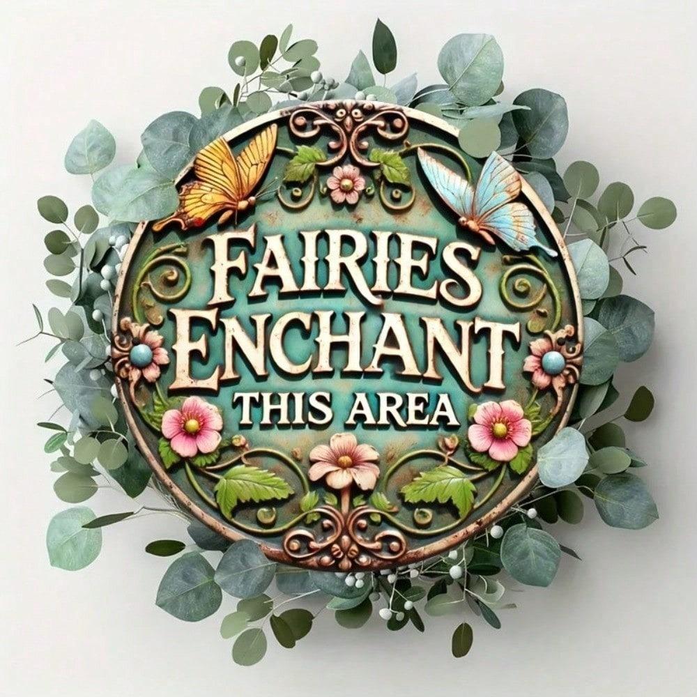 Vintage Metal Tin Sign 8x8 Round Fairy Fantasy Wall Art Home Decor Bar
