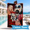 Custom Name Horror Clown Artwork Heart In Space Adventure Microfiber Beach Towel, Lightweight for Summer Travel, Swimming Pool Fan Gift