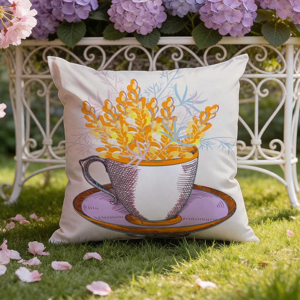 Painting Cup of Flowers Cushion Cover Home & Car Dual-Scene Pillow Cover: Reversible for Premium Comfort
