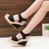 Velcro platform muffin shoes, breathable lace hollow heel sandals women's summer wedge heel sandals