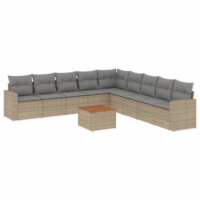 VidaXL Garden Lounge Set with Cushions 10 Pcs Beige Braided Resin 3224169