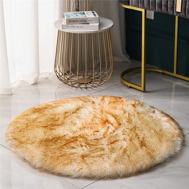 Modern Plush Round Faux Wool Floor Mat for Computer Chairs and Bedrooms