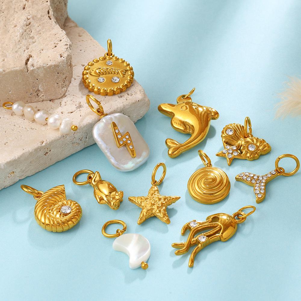 Seaside Vacation Style Golden Dolphin Starfish Pearl Shell Pendant Diy Versatile Jewelry Accessories