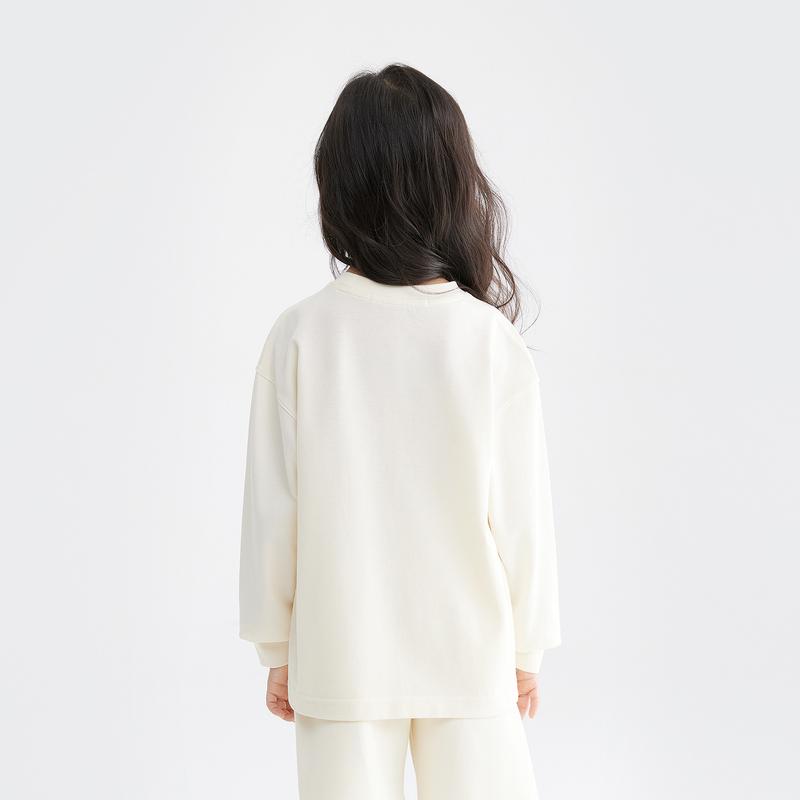 Calvin Klein Classic Logo Comfortable Long Sleeve T-Shirt Kids Tops Ivory CK2332007GS-001