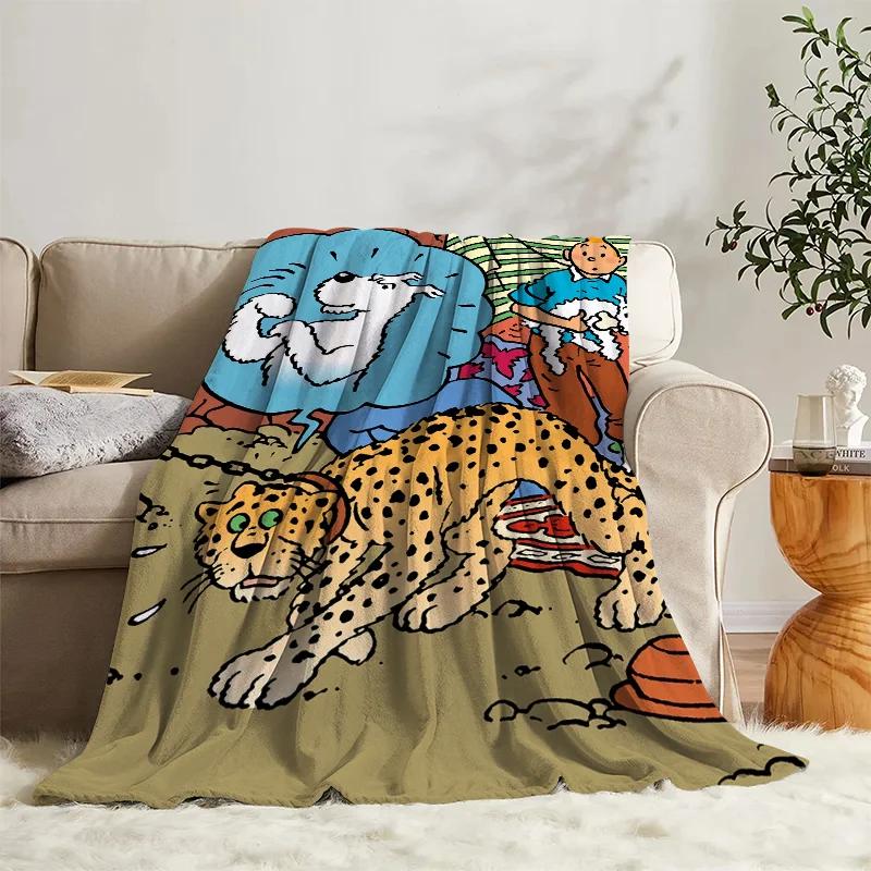 Anime Blanket Tintins Flannel Sofa Camp Nap Bedspread Soft Blanket Fleece Home Textile Birthday Gift Blanket Bedroom Decor