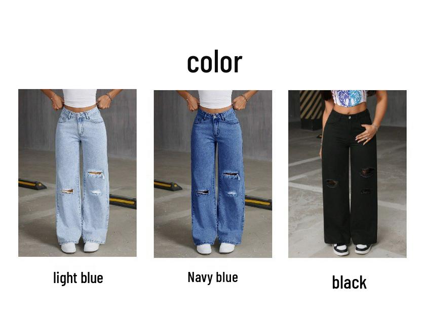 2025 Women's Light Blue Wide-Leg Washed Jeans