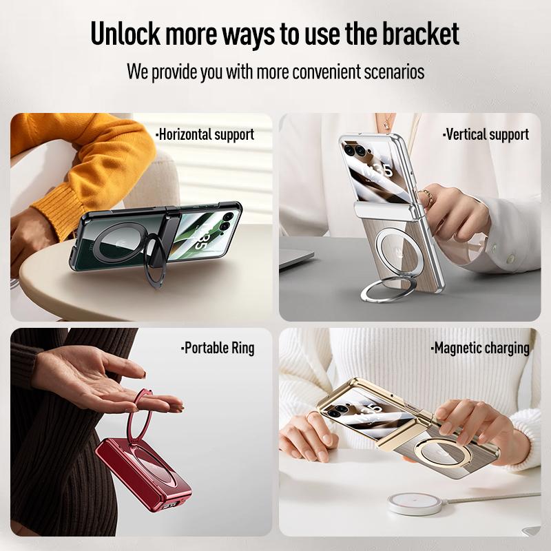 For MOTO Razr 60 60 Ultra 360° Swivel Alloy Bracket Magnetic & Bracket & Ring 3-in-1 Tempered Glass Film Anti-Drop Phone Case
