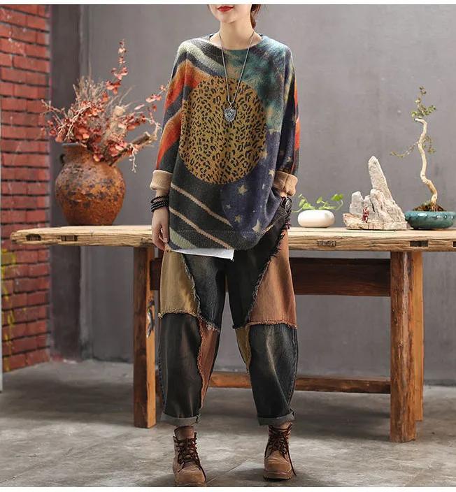 Spring Women's High Waist Retro Harem Pants Jeans Casual Fashion Harajuku Cotton Trousers Patchwork Wide Leg Radish