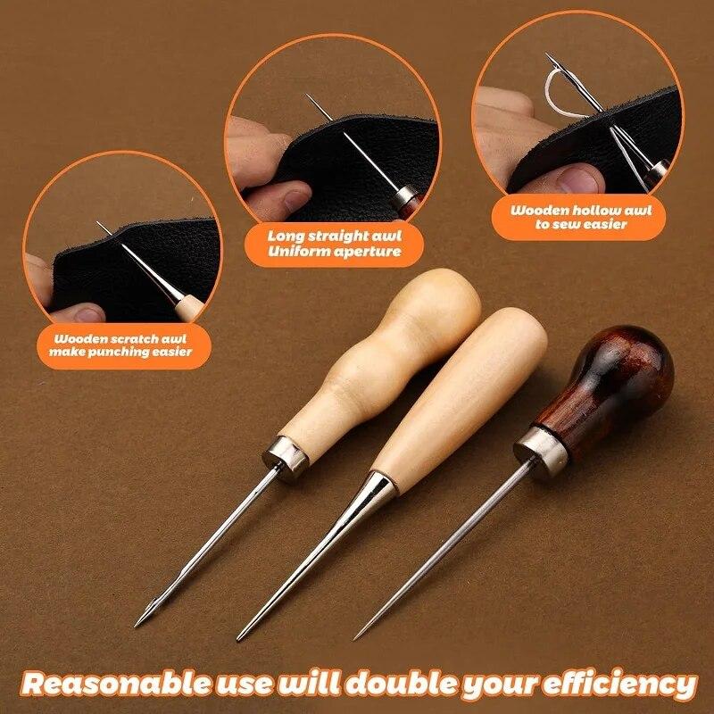 BUDDUR Zestaw Narzędzi do Szycia Skóry z Woskowanymi Niciami i Nakładkami na Palce Zestaw Akcesoriów do Ręcznego Szycia DIY Rękodzieło