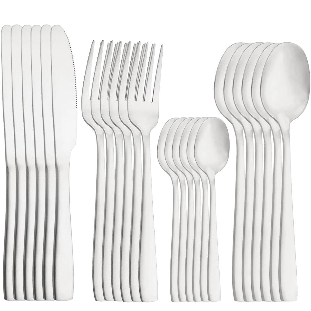 24Pcs Stainless Steel Tableware Set Western Dinnerware Sets Knife Forks Tea Spoons Cutlery Fork Flatware Matte Kitchen