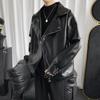 Giacca Biker Nera da Uomo Moda Autunnale Cappotto in Ecopelle Uomo Trendy Casual Giubbotti in PU Maschile Larga Cappotto in Ecopelle Moto