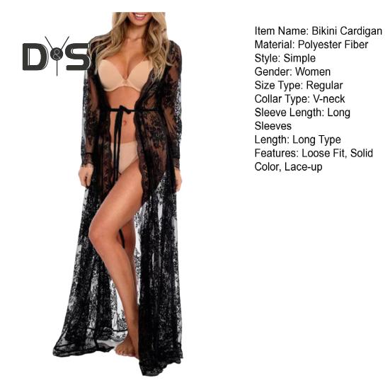 Bikini Kofta Långärmad Snörning Öppen Framsida Spetsklänning Sexig Semester Blus Strand Pool Varm Källa Cover-Up