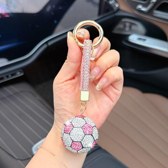 Rhinestone Football Keychain Pendant Sparking Soccer Car Key Ring