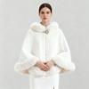 Cardigan Cape en Maille Oversize pour Femme avec Col en Fausse Fourrure Manteau Châle Chaud d'Hiver