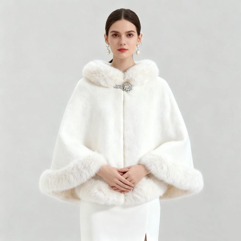Cardigan Cape en Maille Oversize pour Femme avec Col en Fausse Fourrure Manteau Châle Chaud d'Hiver
