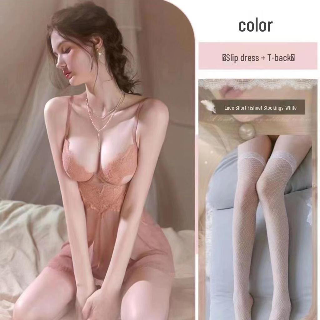 Elegant Lace Push-Up Sleep Dress: Enhances Small Chest