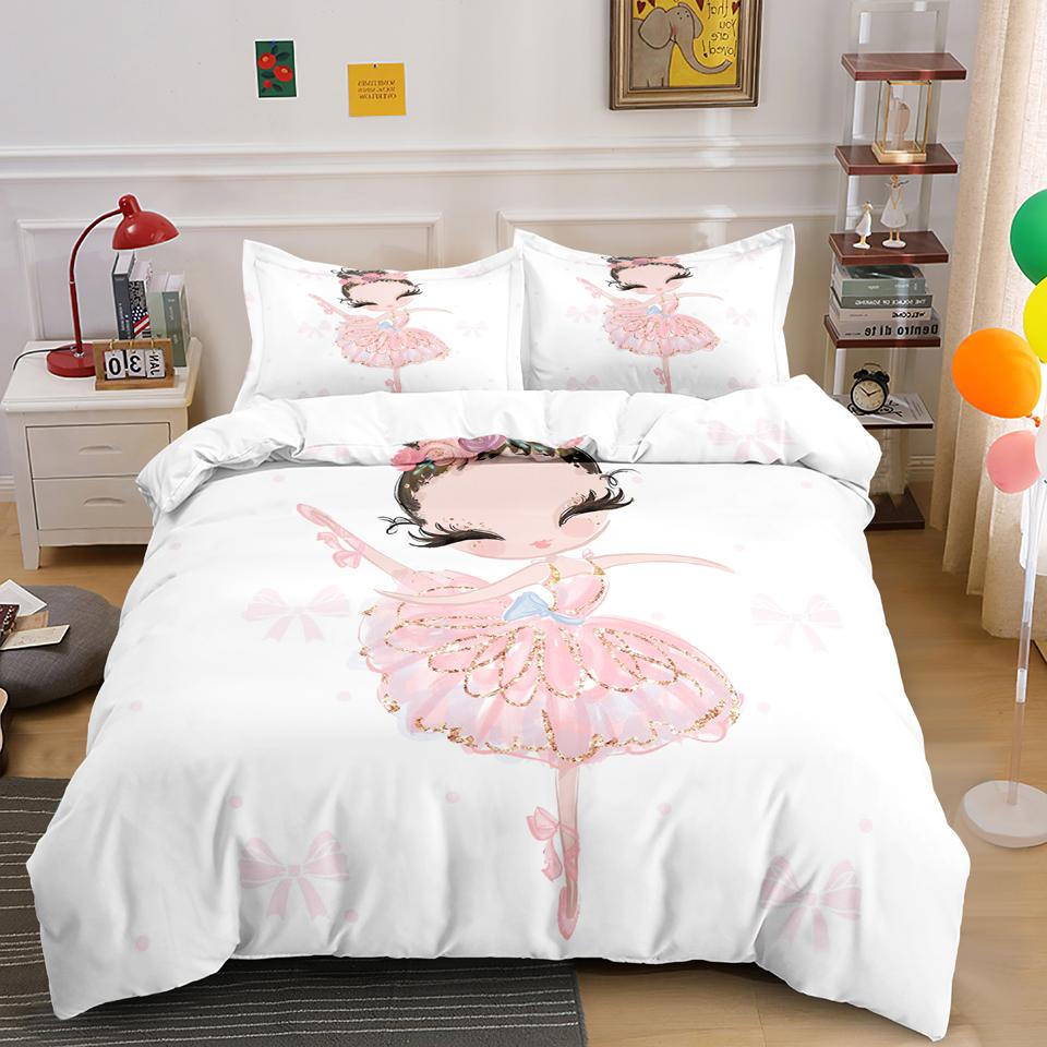 Cartoon Ballet Dancing Girl Duvet Cover Set Princess Style Twin Size Bedding Set Kids Girl Nordic Bed Cover Full Twin Queen King